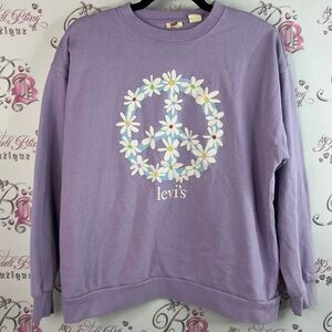Levi's sweater pull over flowers floral Lavender Peace Sign Women's Sweater